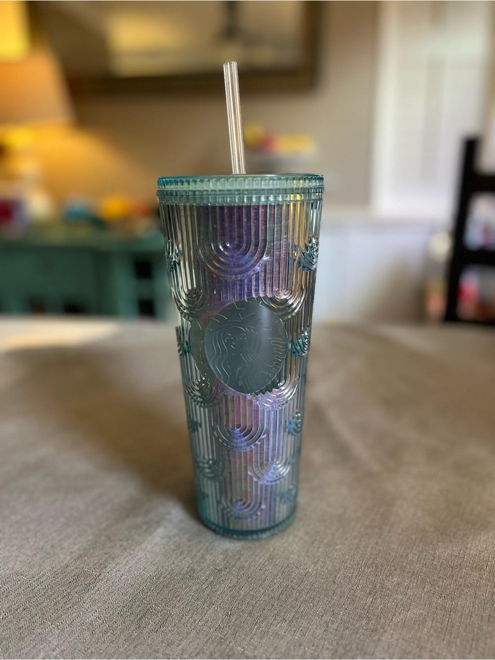 Starbucks 2020 Iridescent Blue Geometric Cold Cup Tumbler 24oz